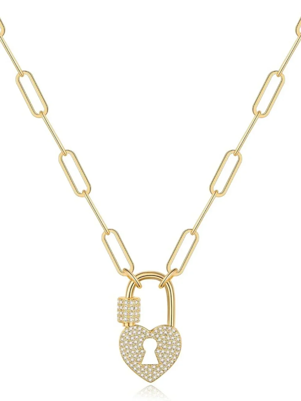 Gold Paperclip Chain Necklace for Women, 14K Gold Plated Dainty Paperclip Link C - Picture 1 of 5